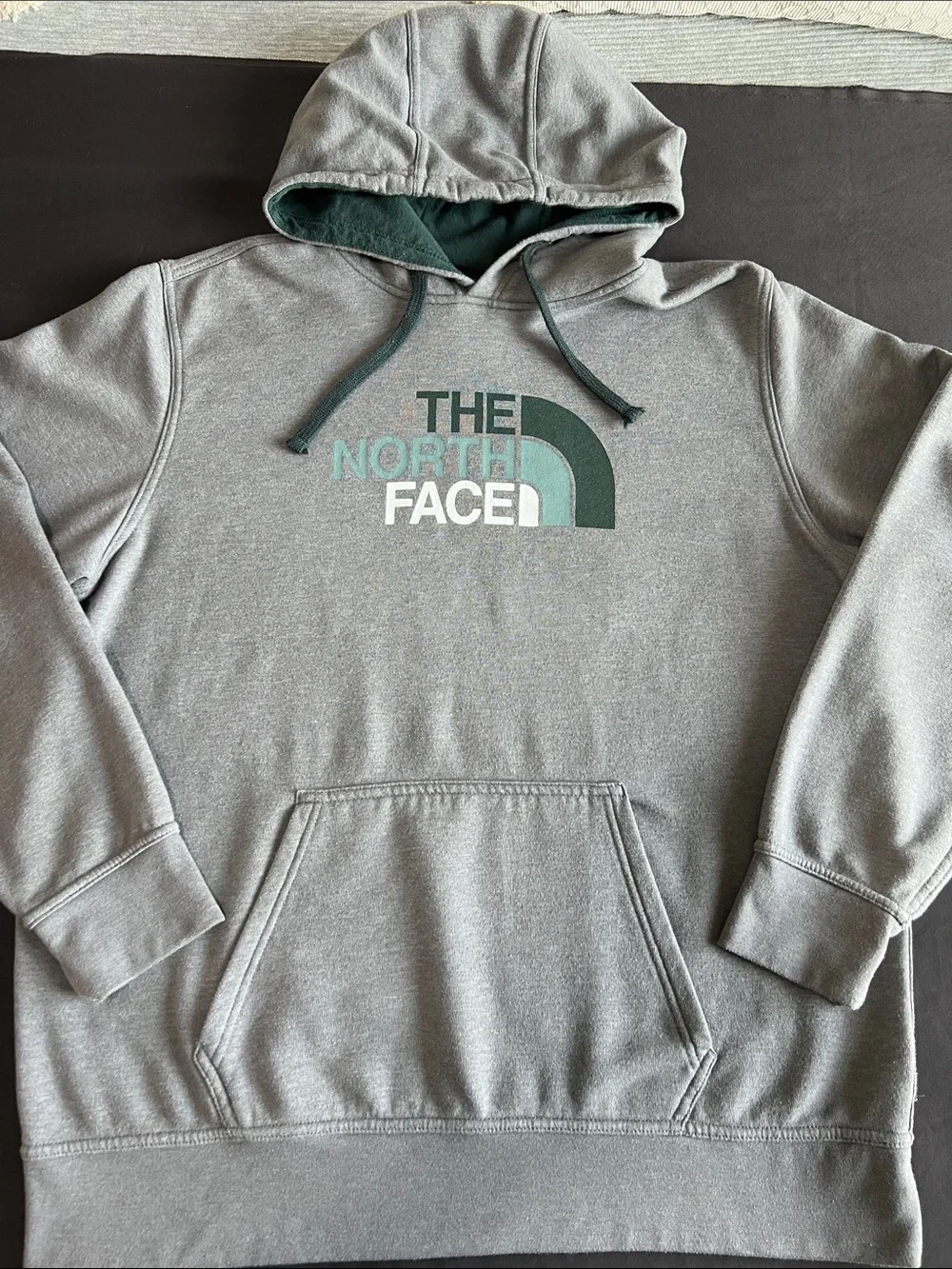 The North Face Gray Hoodie with Teal Logo